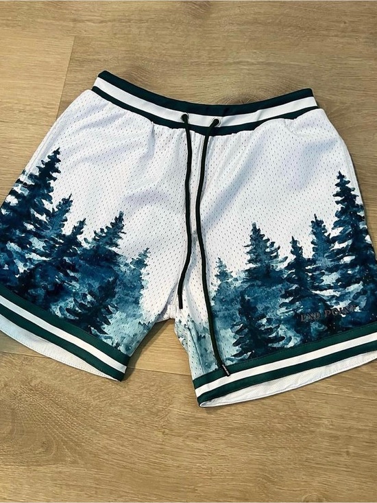 Other - White Mesh Athletic Shorts with Blue Forest Print